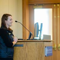 Courtney Geurink, assistant director, speaks at Laker Legacy Brunch
